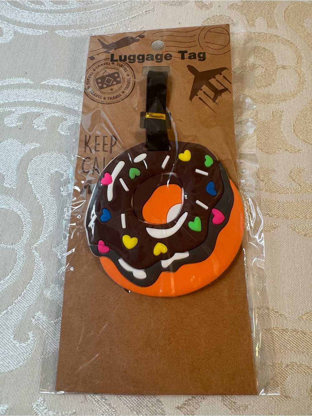 New Donut-Shaped Luggage Tag - Orange & Brown